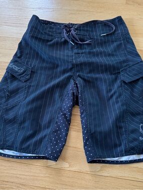 Fox Men's Black Pinstripe Swim Board Shorts